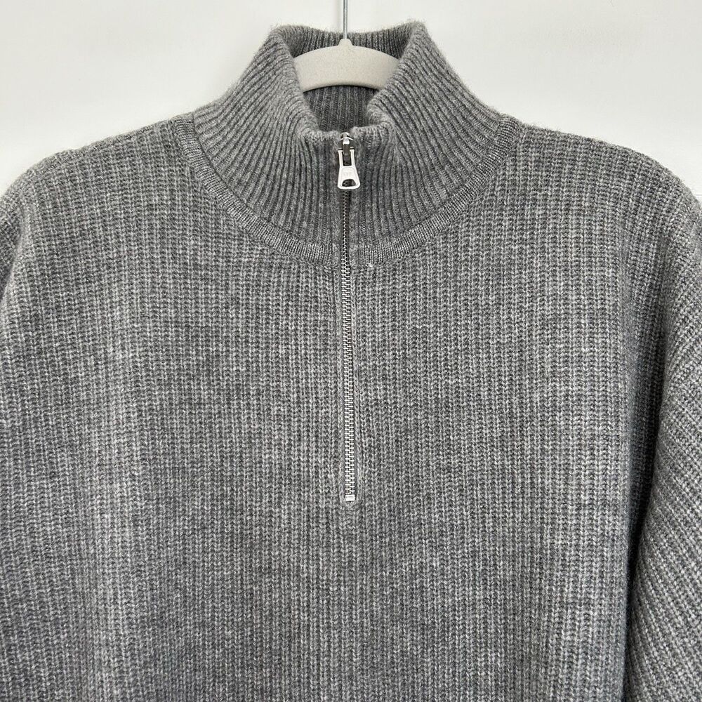 Quince Womens Mongolian Cashmere Fisherman Sweater 1/4 Zip Heather Gray Size L